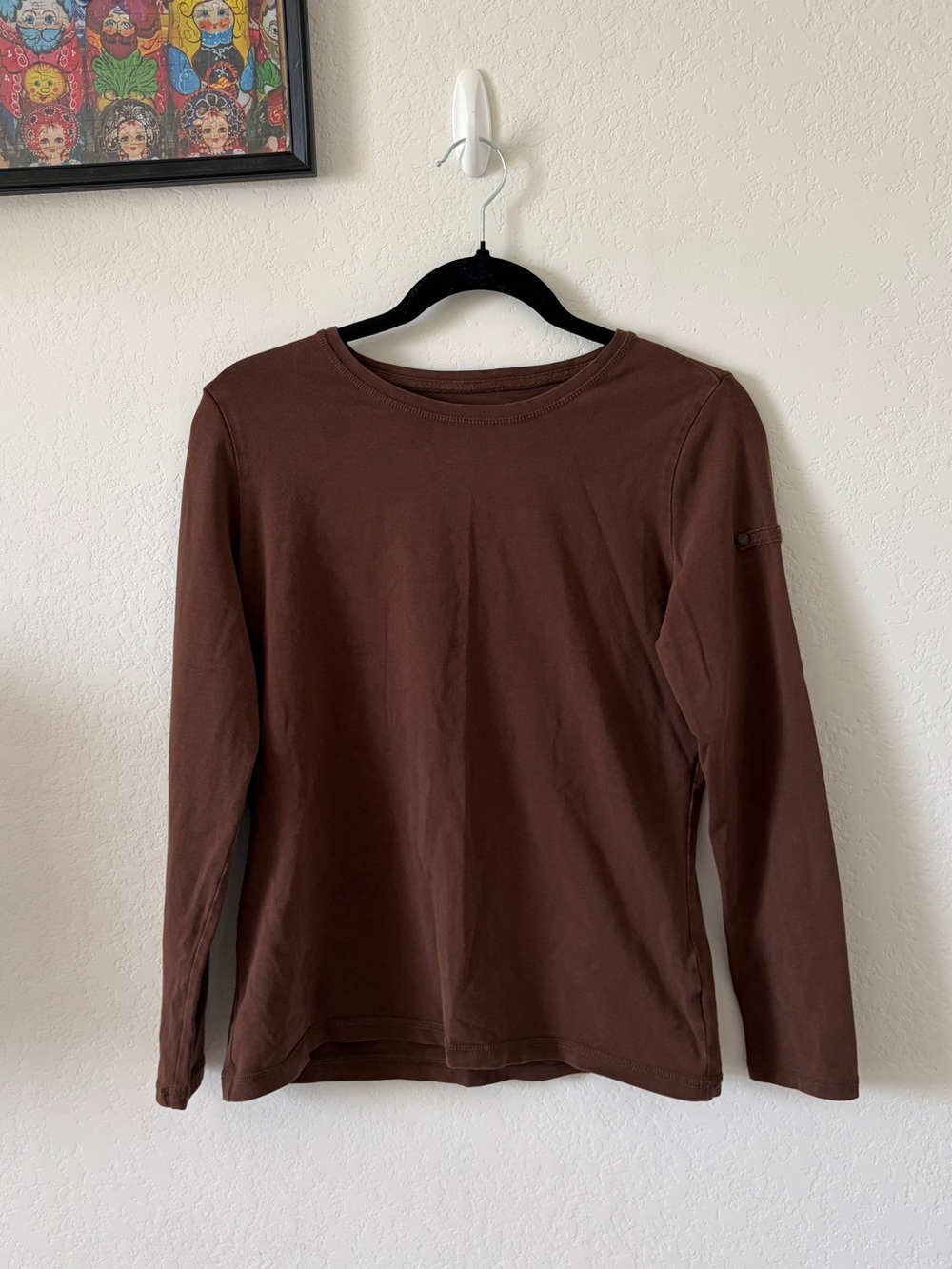RUFF HEWN WELL-WORN ESPRESSO BROWN PIMA COTTON LONG SLEEVE TEE ROLL TAB M